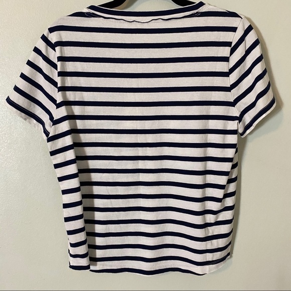 NWT Anthropologie Blue White Stripe Split Neck Tee - Picture 3 of 7